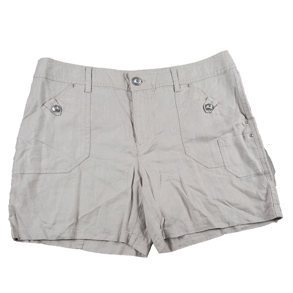 INC International Concepts 100% Linen Cargo Shorts Bling Buttons Size 14 Beige